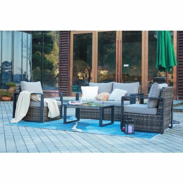 Rattan Sofa Set with Coffee Table - 4 Seating - Grey