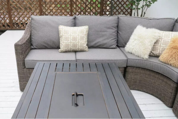 Rattan Corner Sofa Set with Firepit Table - 5 Seater - Grey - Image 2