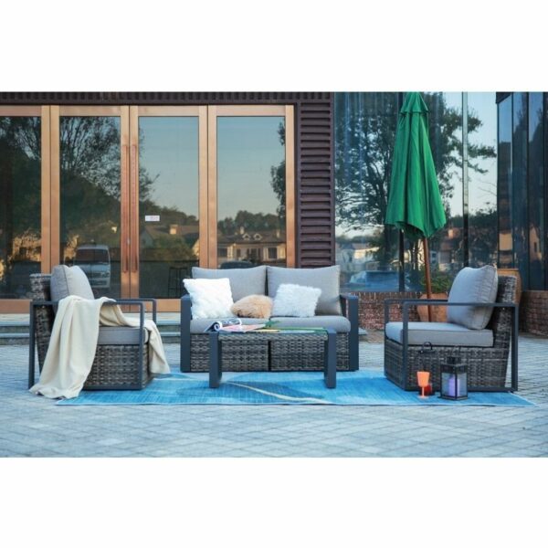 Rattan Sofa Set with Coffee Table - 4 Seating - Grey - Image 2