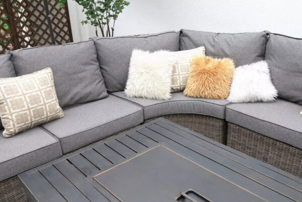 Rattan Corner Sofa Set with Firepit Table - 5 Seater - Grey - Image 3
