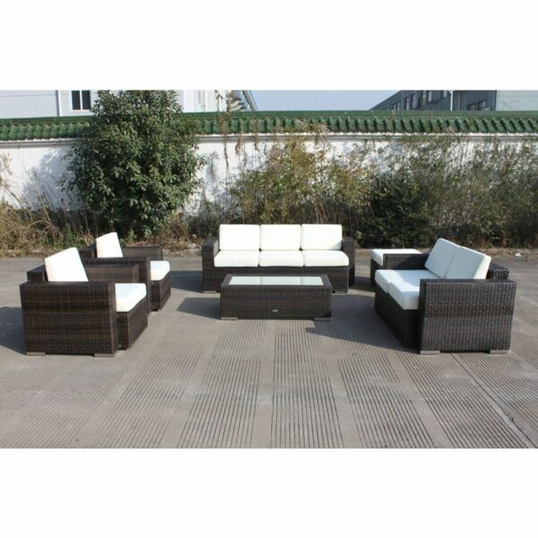 Rattan Sofa Set with Footrest and Table - 7 Seating - White - Image 6