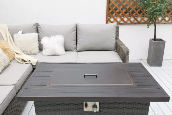 Rattan Corner Sofa Set with Firepit Table - 5 Seating - Grey - Image 6