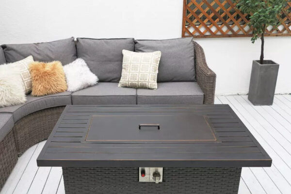 Rattan Corner Sofa Set with Firepit Table - 5 Seater - Grey - Image 4