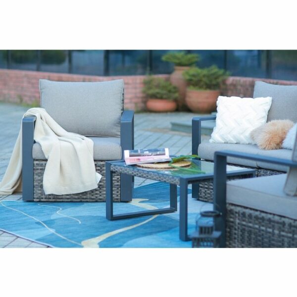 Rattan Sofa Set with Coffee Table - 4 Seating - Grey - Image 5