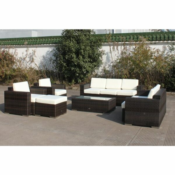 Rattan Sofa Set with Footrest and Table - 7 Seating - White - Image 5