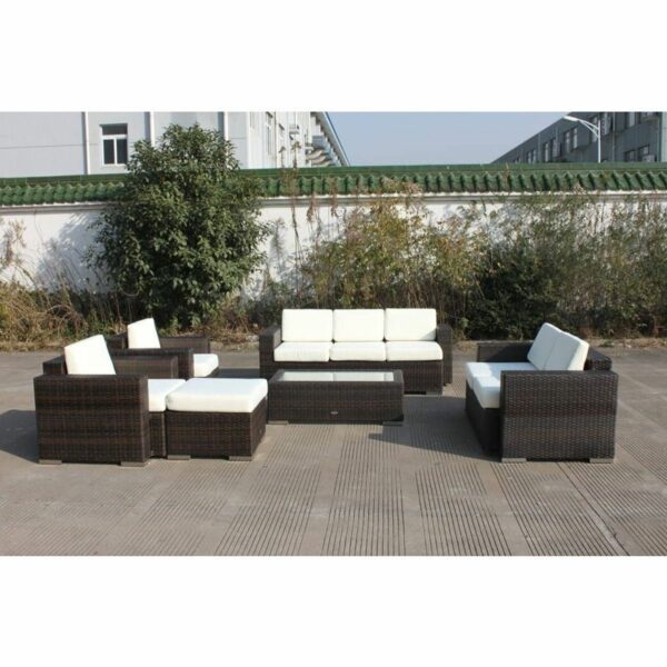 Rattan Sofa Set with Footrest and Table - 7 Seating - White - Image 4