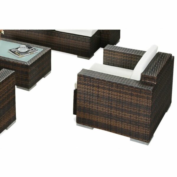 Rattan Sofa Set with Footrest and Table - 7 Seating - White - Image 3